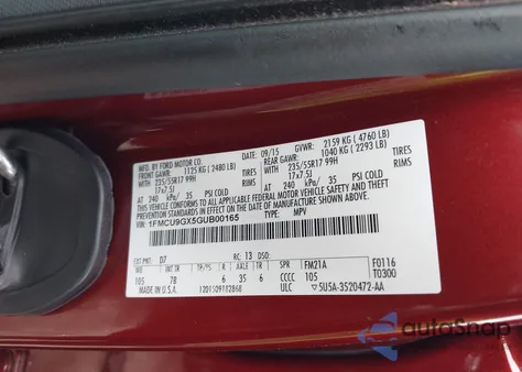 2016 Ford Escape Se from USA, damaged, VIN 1FMCU9GX5GUB00165